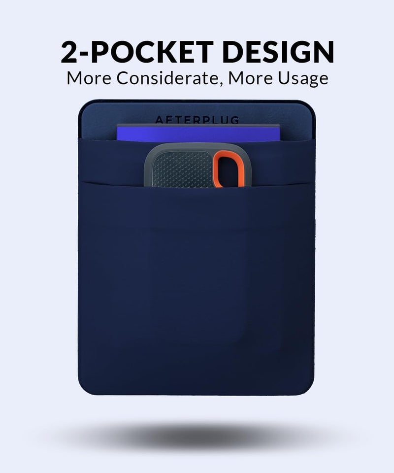 Afterplug 2-Pocket Adhesive Pouch for Laptop, Compatible with External 2.5" HDD, SSD, Magic Mouse, USB Cable and More - Blue - Image 3